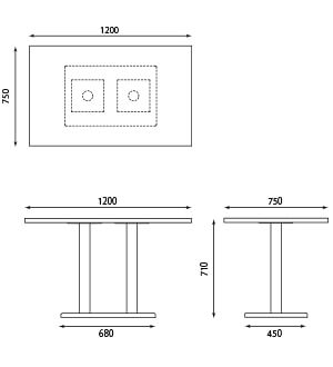 T-メラミン化粧板テーブル脚付セット4人用サイズ