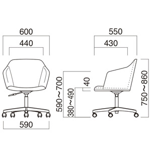 アニマA-SC(ガス圧昇降/回転式)サイズ