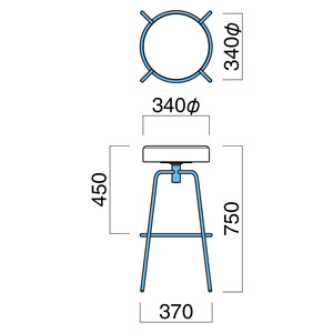 トラットリア丸ハイスツール鋲無サイズ