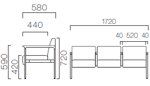 バストンEH(3人掛中肘付)サイズ