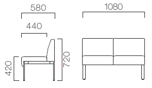 バストンN(2人掛肘無)サイズ