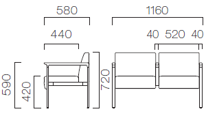 バストンNH(2人掛中肘付)サイズ