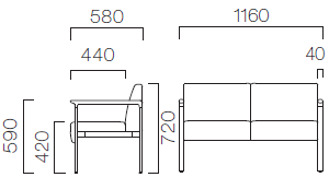 バストンNW(2人掛肘付)サイズ