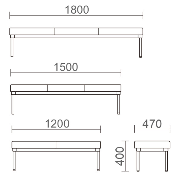 MBC-1738シリーズ（D470 背無ベンチ）サイズ