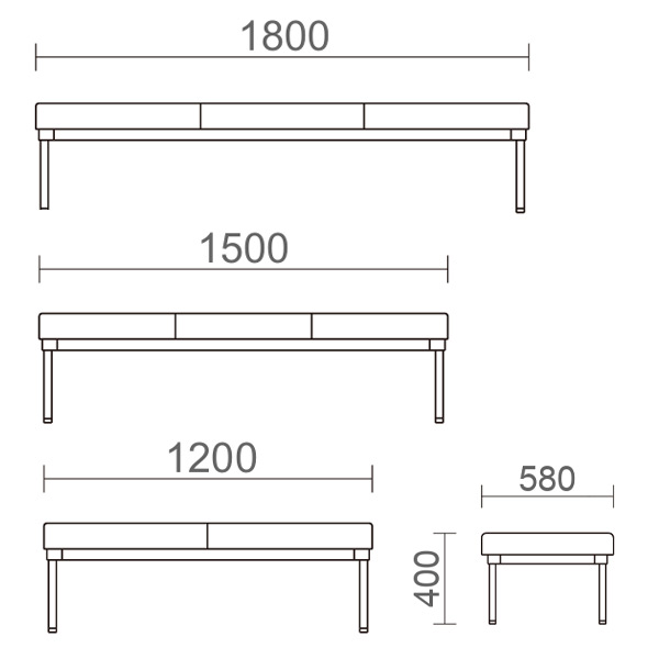 MBC-1738シリーズ（D580 背無ベンチ）サイズ