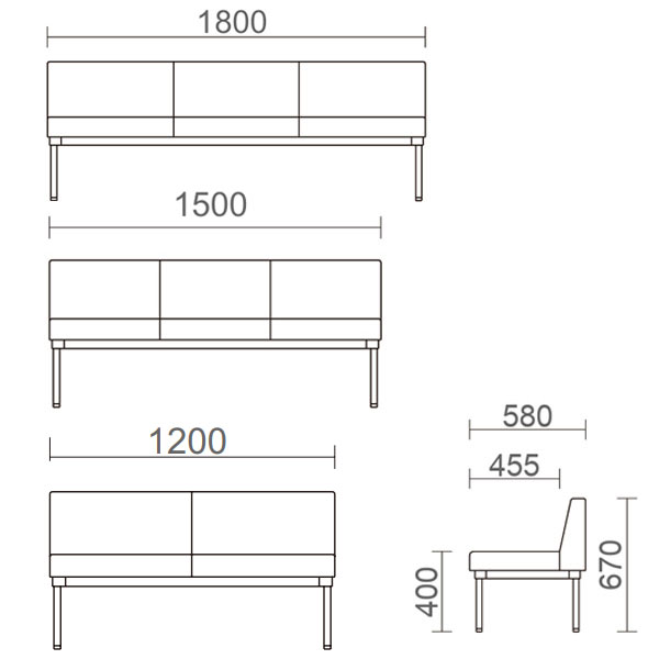 MBC-1738シリーズ（ローバック背付き）サイズ