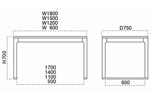 長門Ⅱソリ付テーブルサイズ
